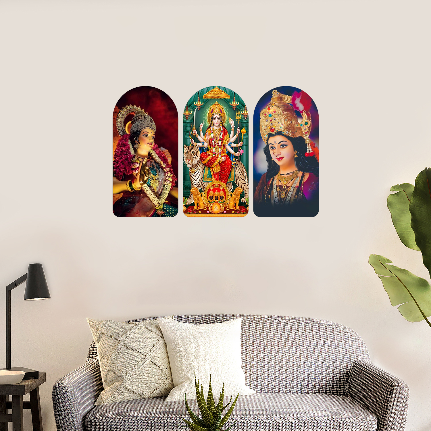 Jai Maa Bhawani  The Power of the Divine Mother Wooden Plank Set of 3 Décor