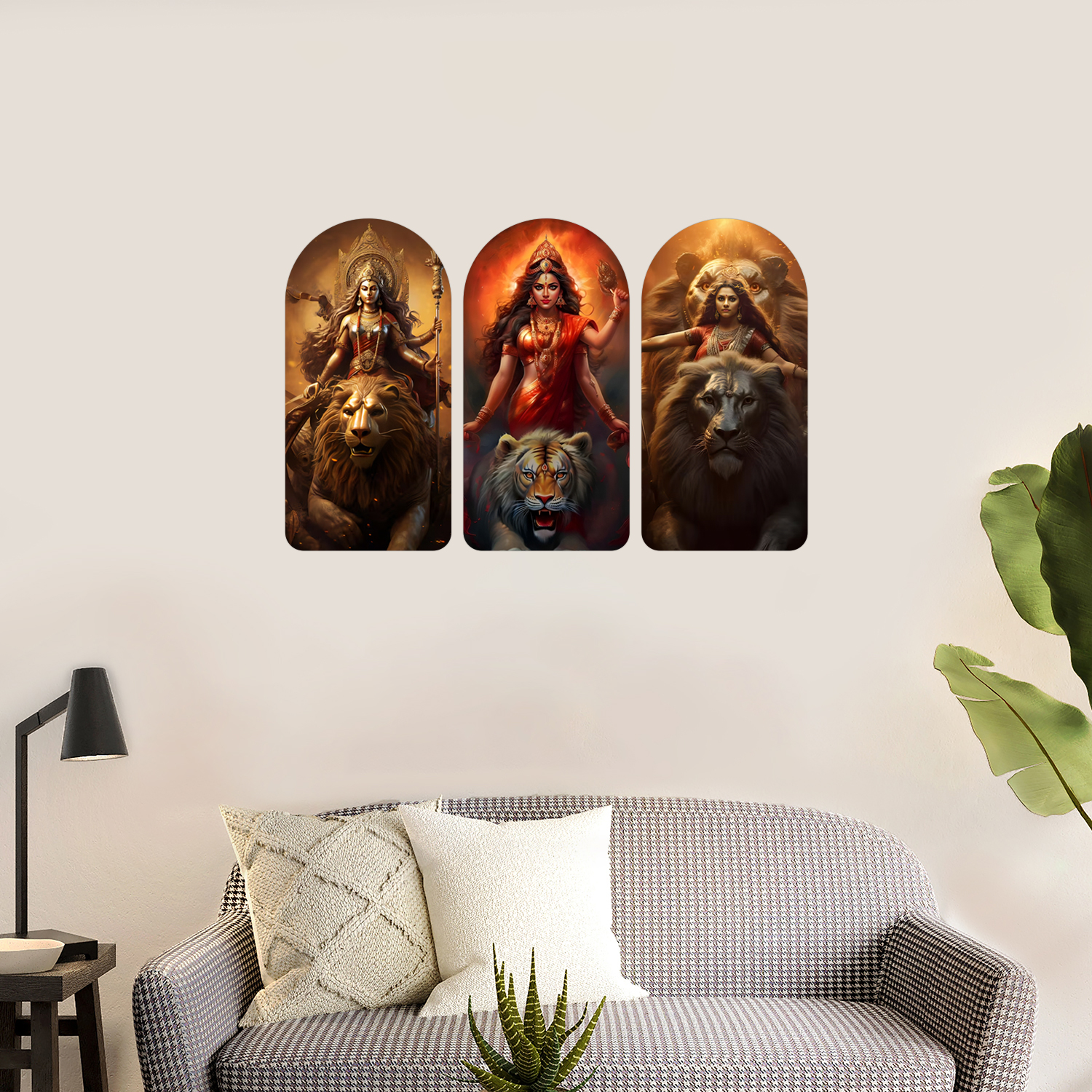 Goddess Of Strength Durga Maa Wooden Plank Set of 3 Décor