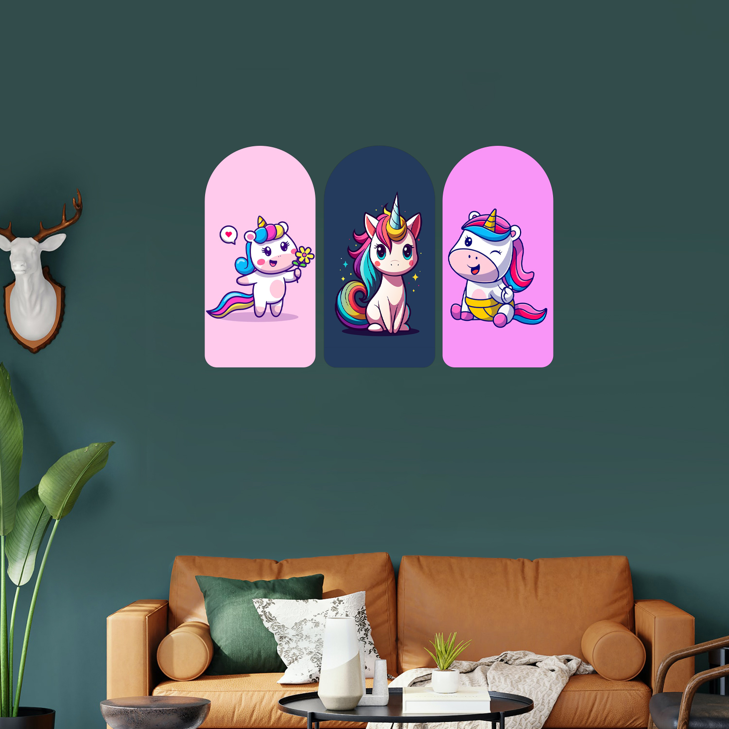 Fairy-Tale  Unicom Wooden Plank Set Of 3 Décor