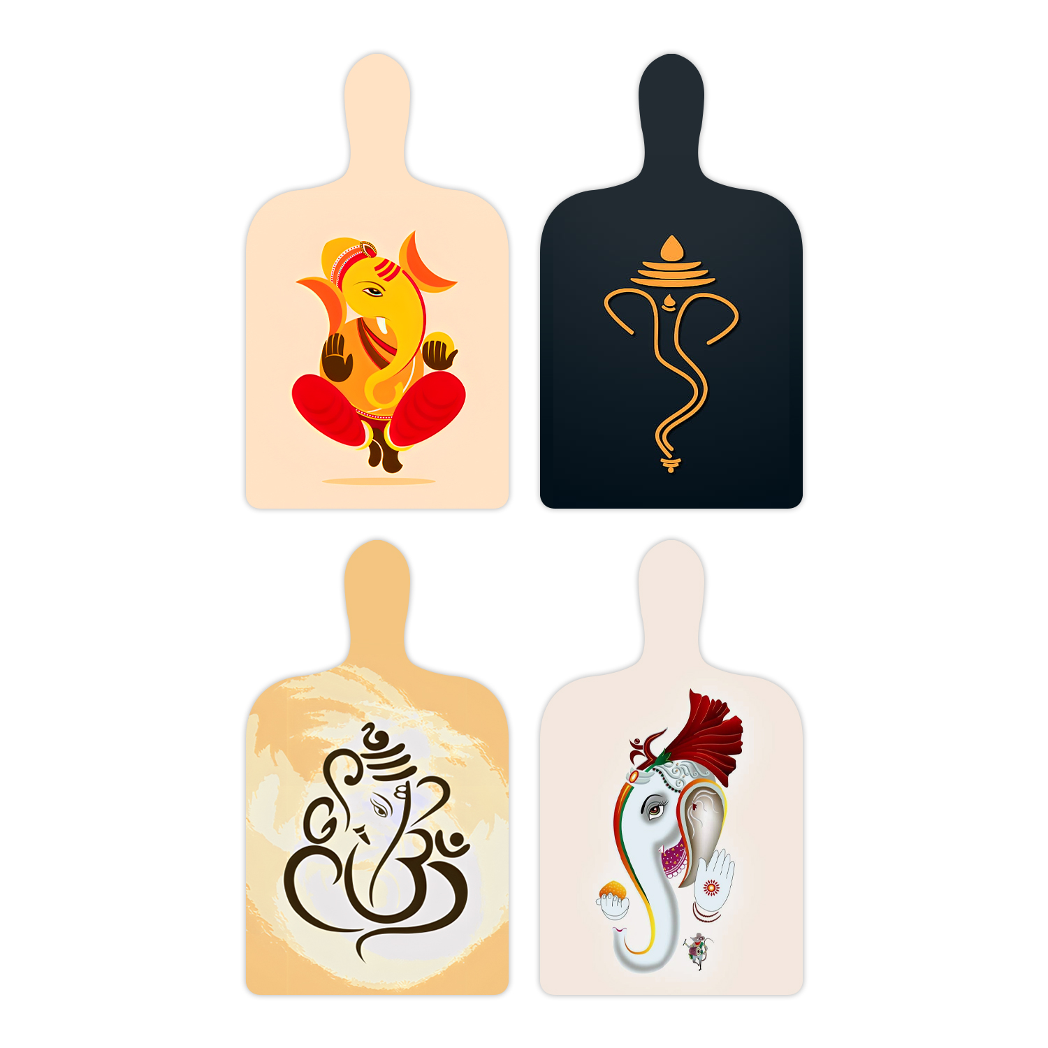 Ganesha's Playful Charm Wooden Decor Slates Set of 4