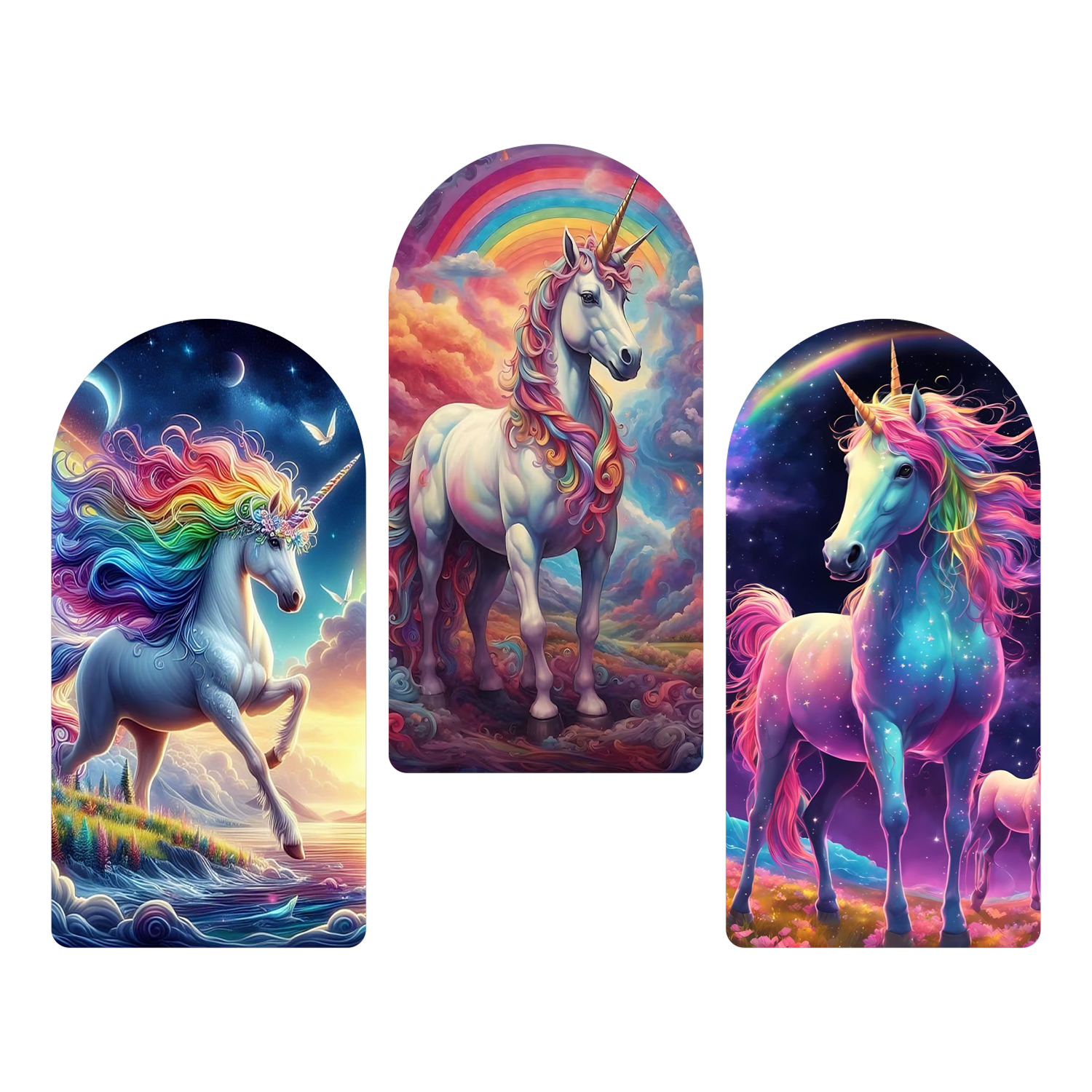 The Magical Journey of the Rainbow Unicom Wooden Plank Set of 3 Décor