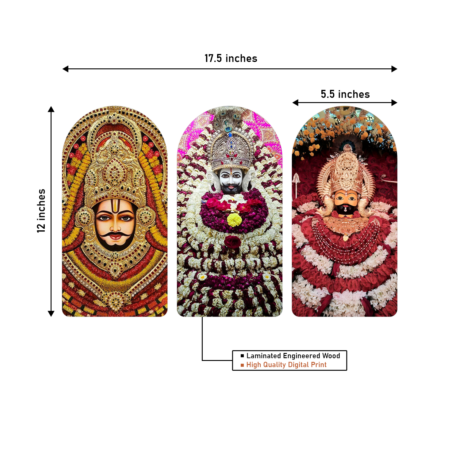 The Beloved God of Devotion Khatu Shyam Ji  Wooden Plank Set of 3 Décor