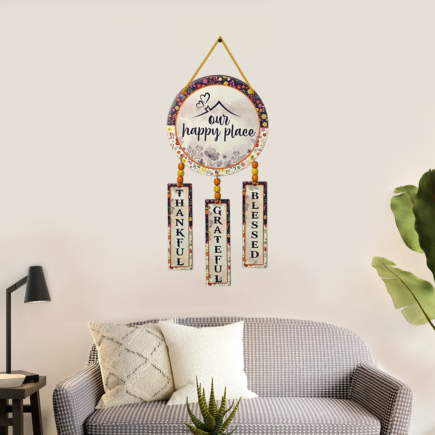 Home Blessings: Our Happy Place Thankful Grateful Blessed Wooden Wall Hanging