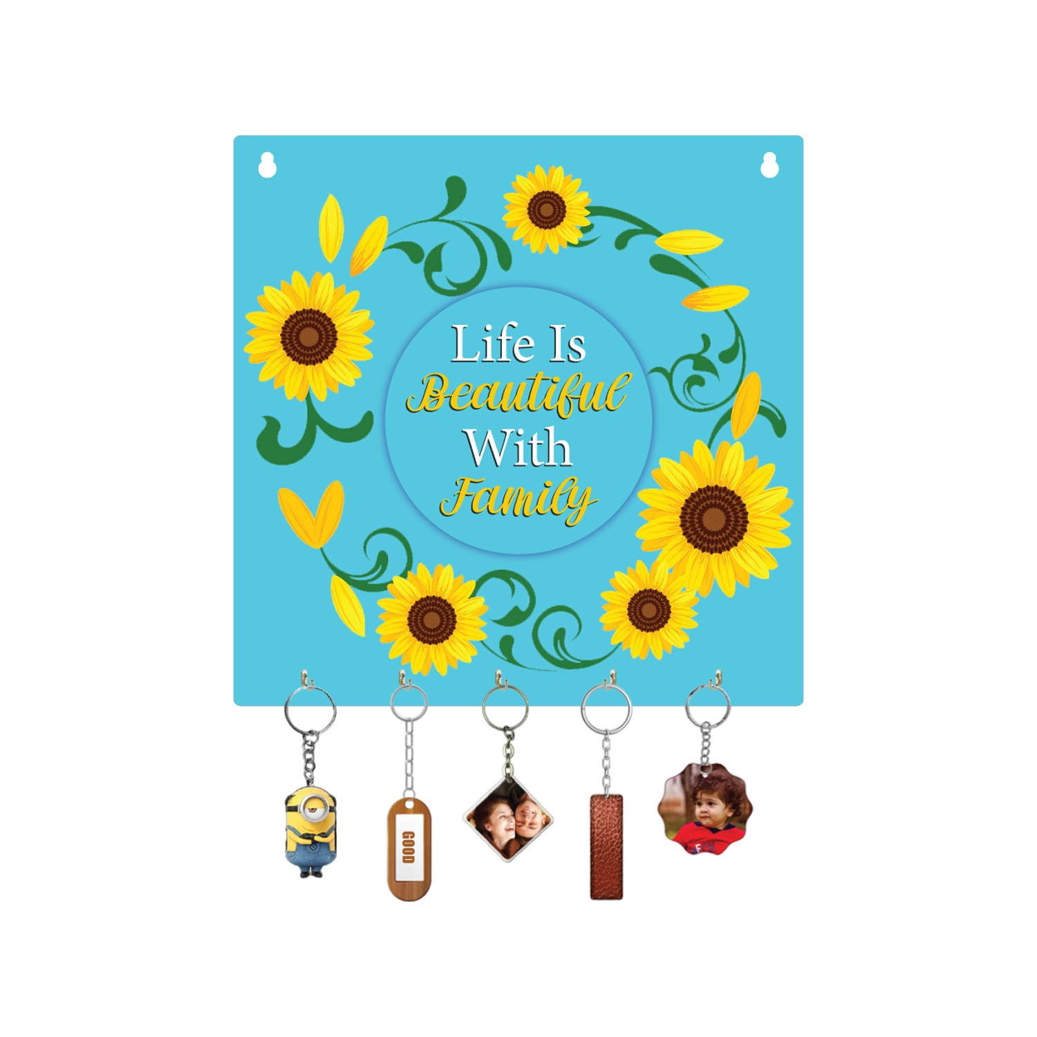 Life Is Beautiful With Family Wooden Key Holder For Decor / Living Room