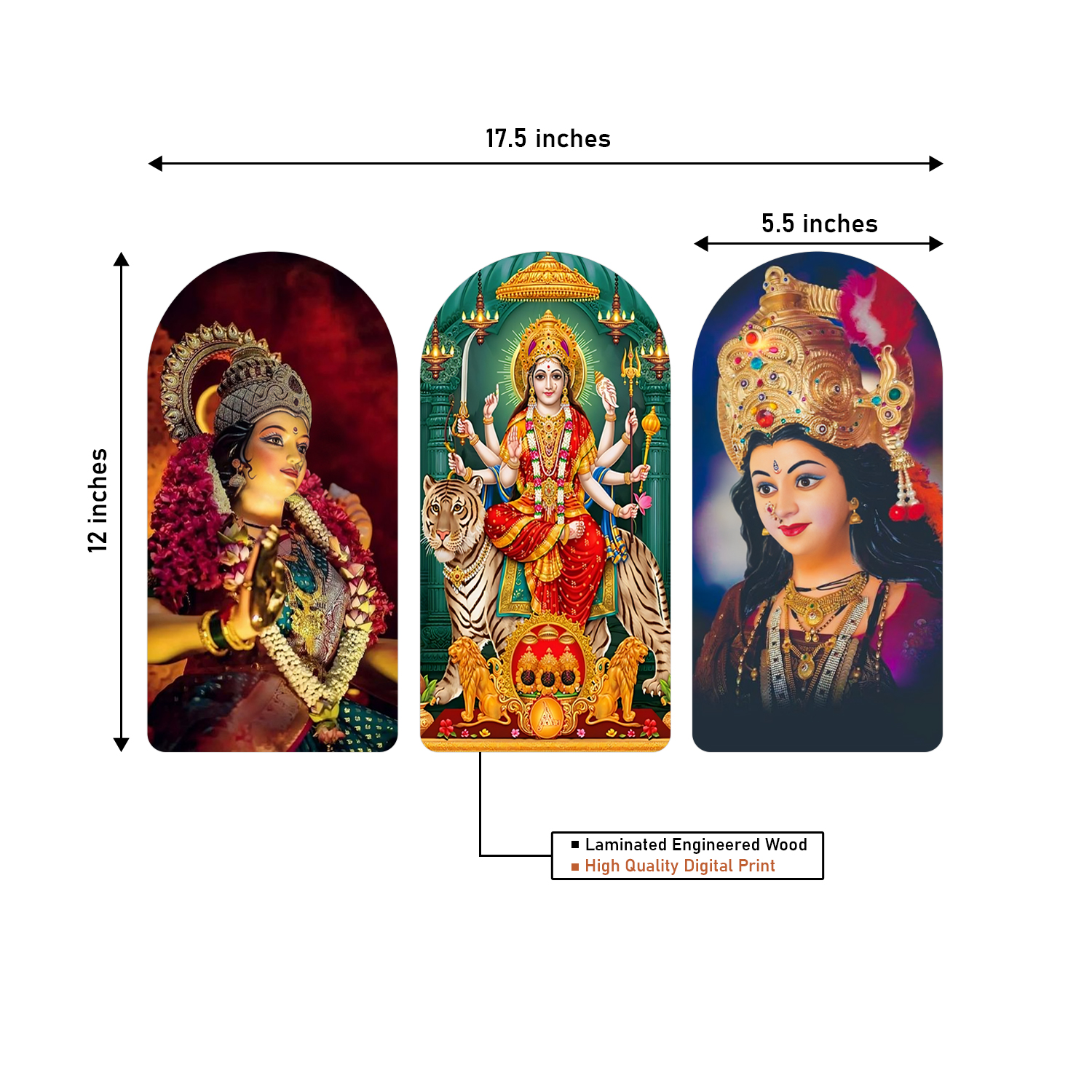 Jai Maa Bhawani  The Power of the Divine Mother Wooden Plank Set of 3 Décor