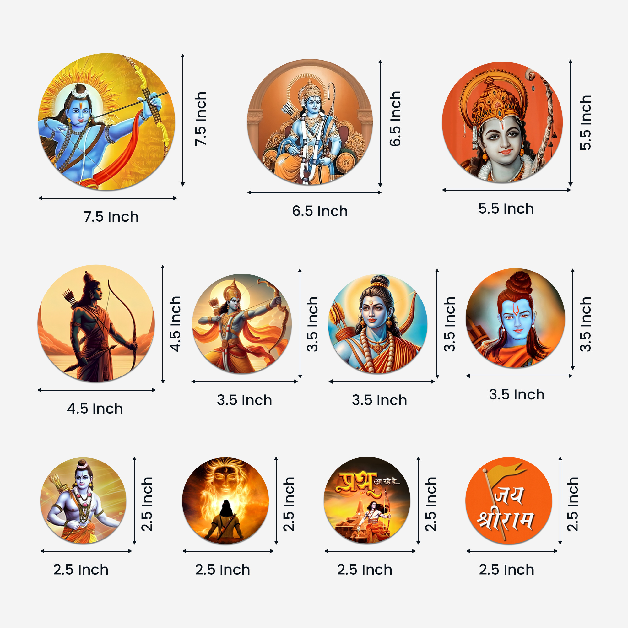 Shri Ram Ji with Bow Wooden Wall Plates For Home Decor/ Pack Of 11