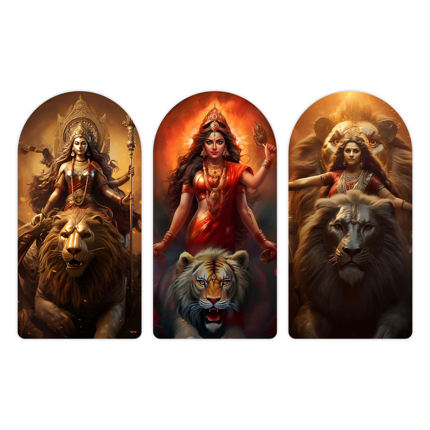 Goddess Of Strength Durga Maa Wooden Plank Set of 3 Décor