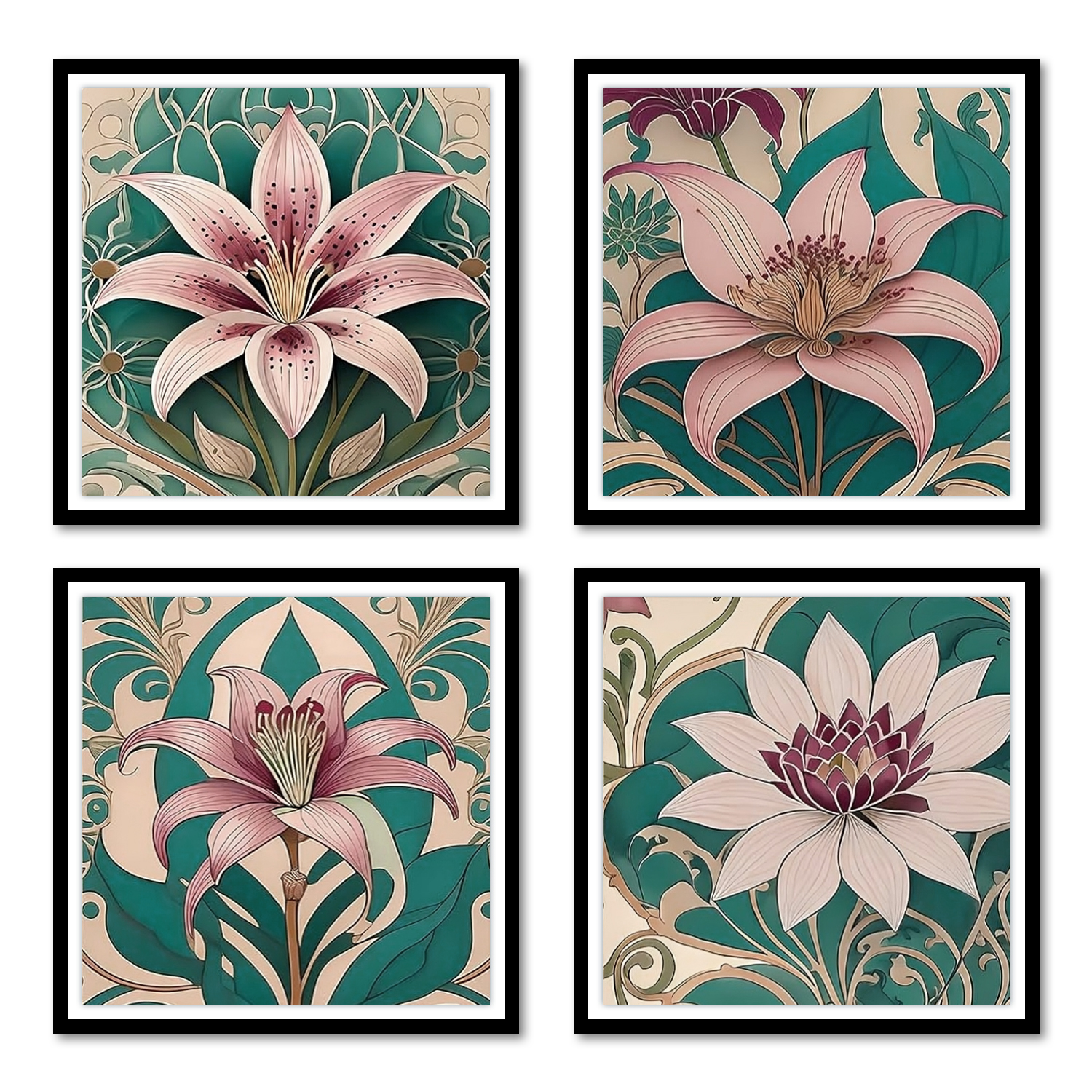 Framed Floral Dreams Wooden Photo Frames  for Wall Decoration For Living  Room,Set Of 4