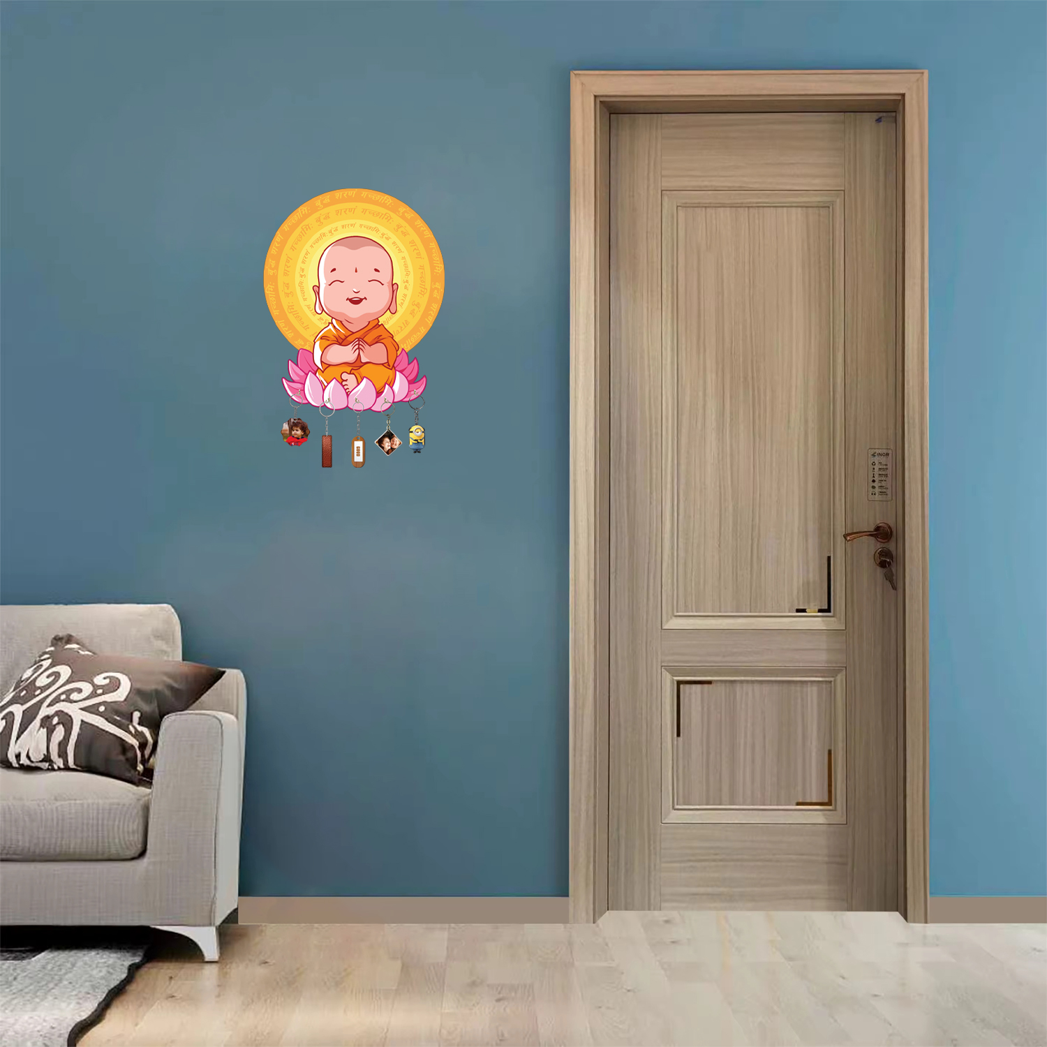 Cute Little Buddha Wooden Key Holder For Decor / Living Room