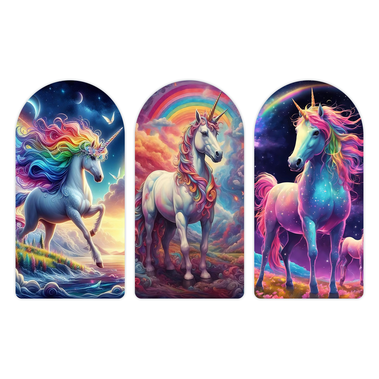 The Magical Journey of the Rainbow Unicom Wooden Plank Set of 3 Décor