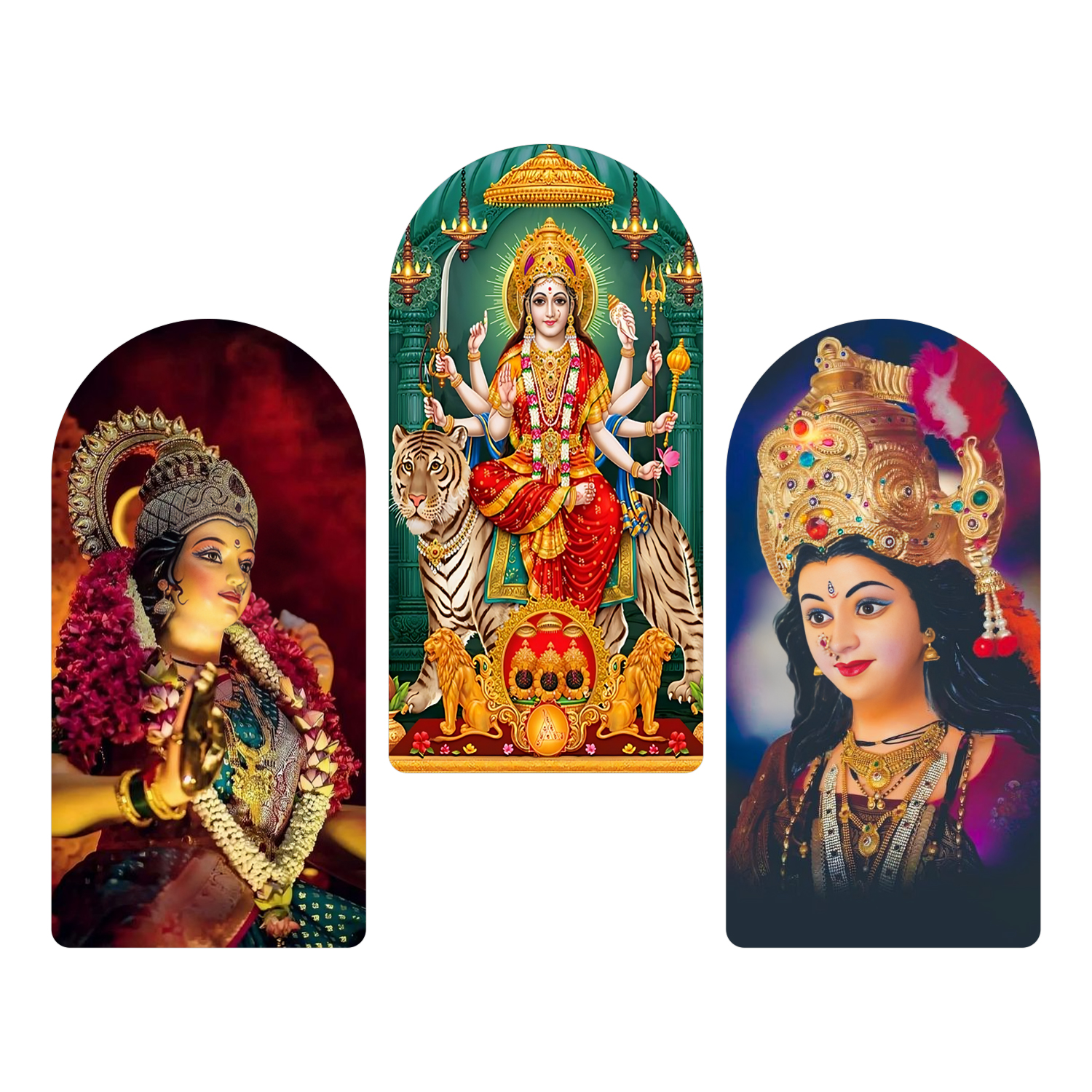 Jai Maa Bhawani  The Power of the Divine Mother Wooden Plank Set of 3 Décor