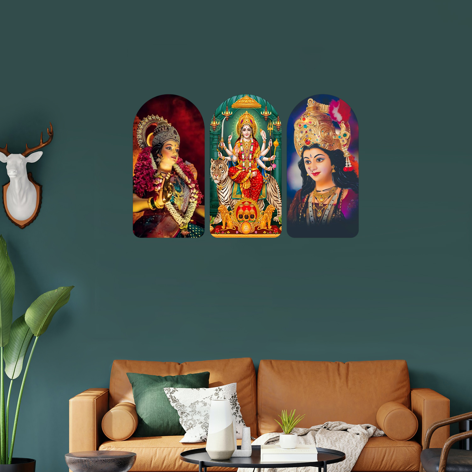 Jai Maa Bhawani  The Power of the Divine Mother Wooden Plank Set of 3 Décor