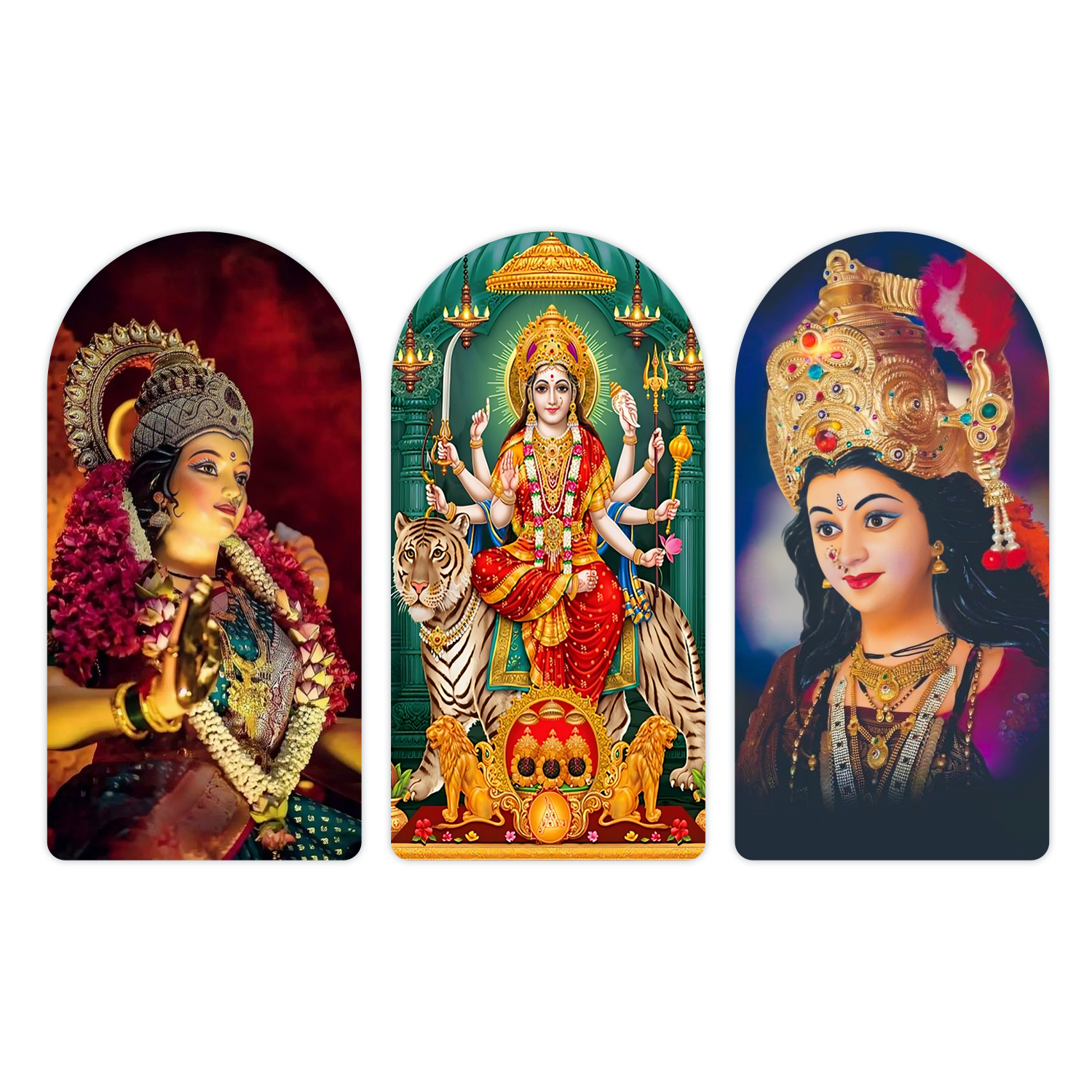 Jai Maa Bhawani  The Power of the Divine Mother Wooden Plank Set of 3 Décor