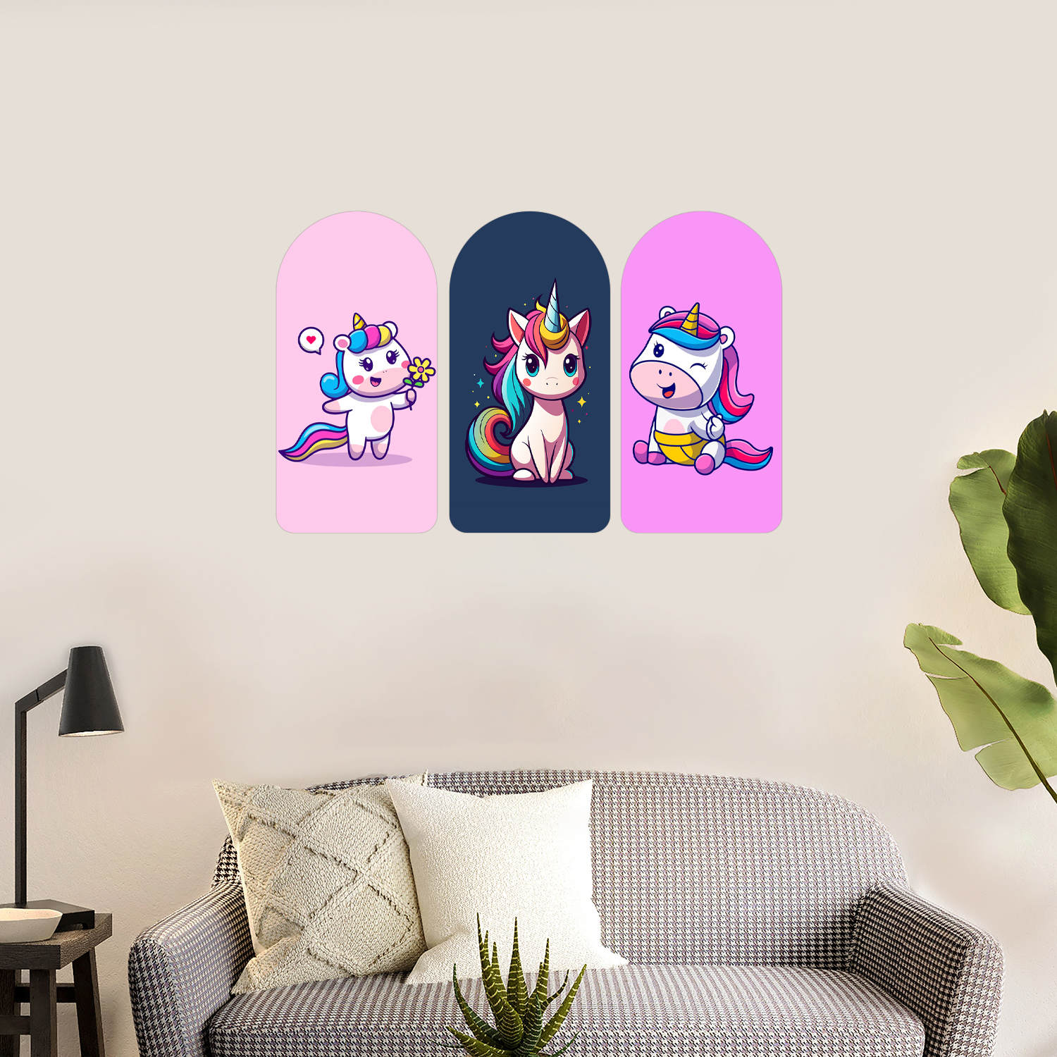 Fairy-Tale  Unicom Wooden Plank Set Of 3 Décor