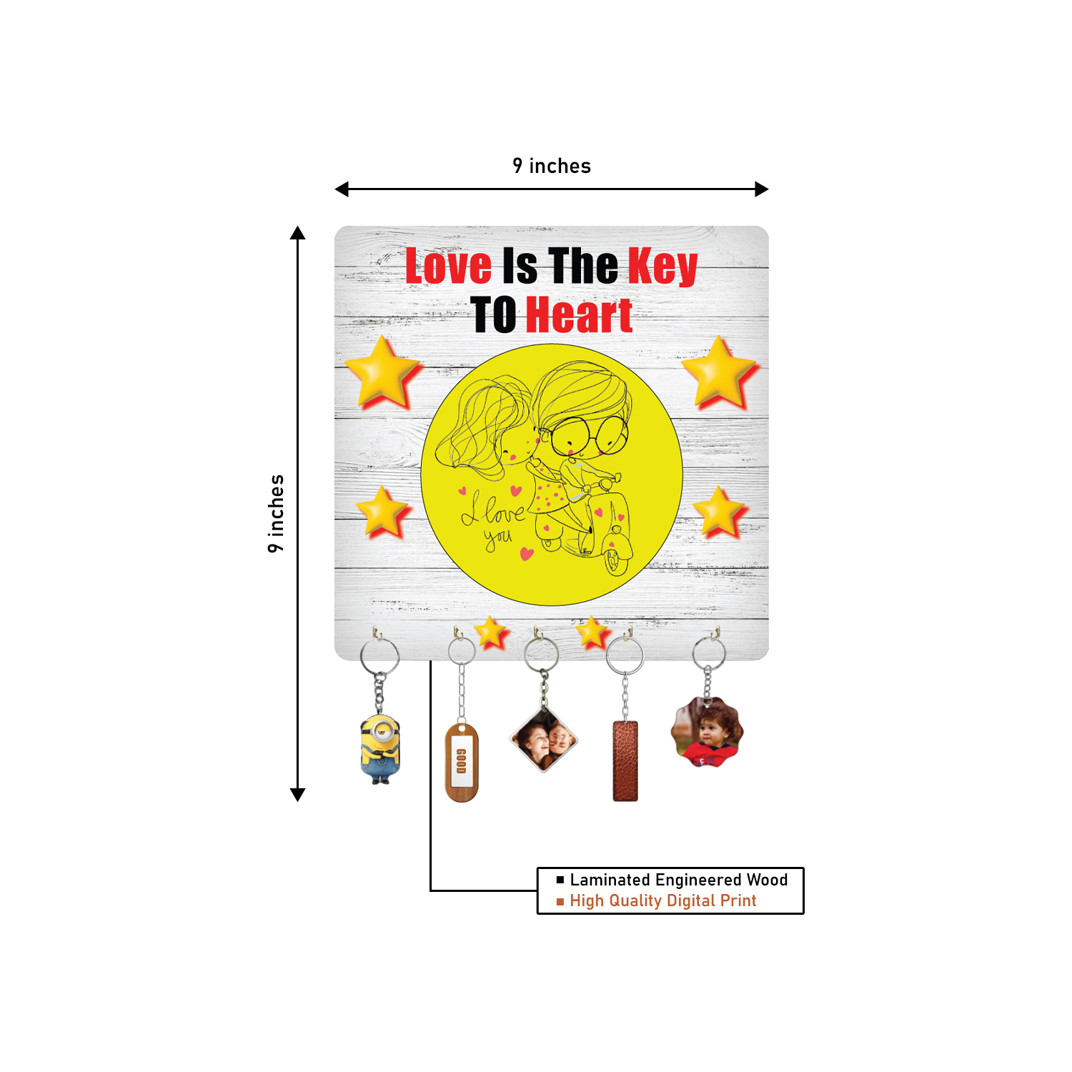 Love Is The Key To Heart Wooden Key Holder For Decor / Living Room