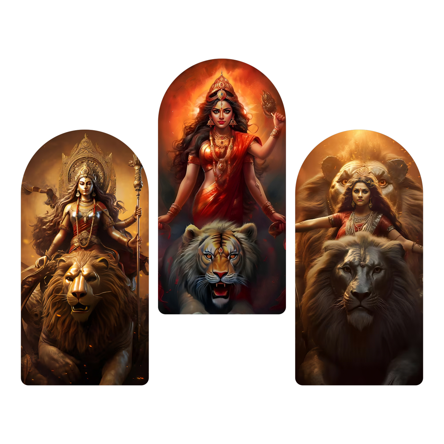 Goddess Of Strength Durga Maa Wooden Plank Set of 3 Décor