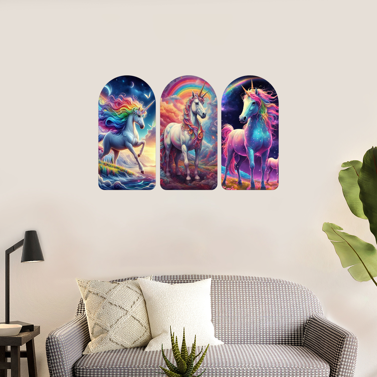 The Magical Journey of the Rainbow Unicom Wooden Plank Set of 3 Décor