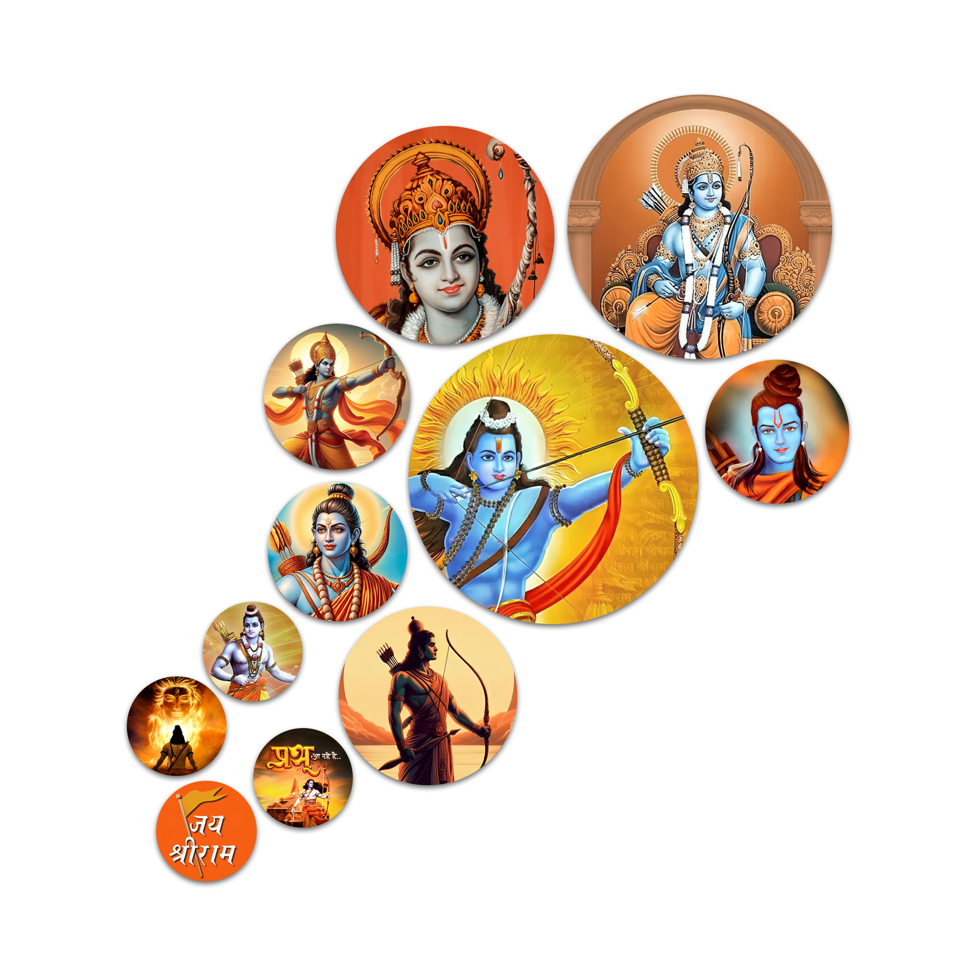 Shri Ram Ji with Bow Wooden Wall Plates For Home Decor/ Pack Of 11