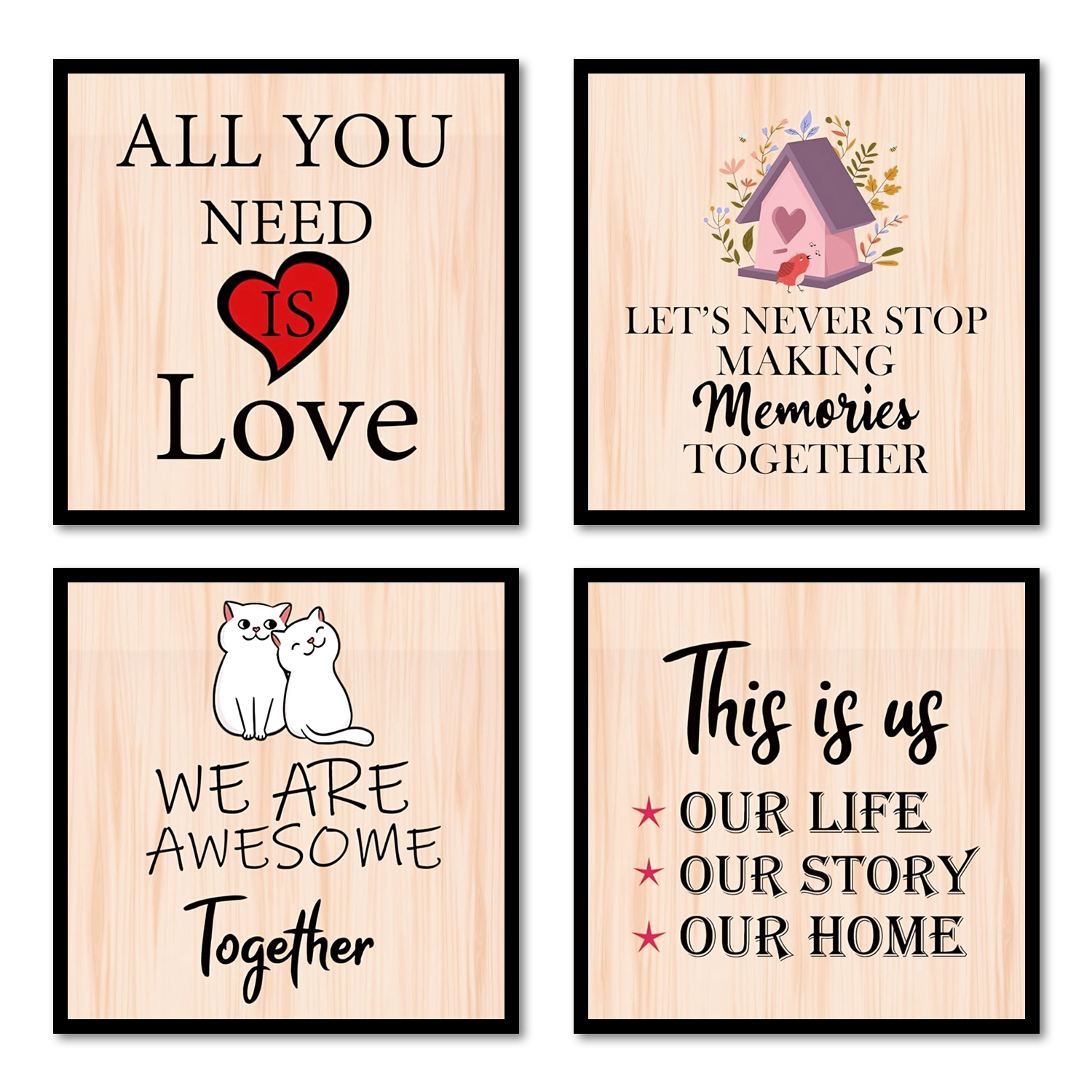 Forever Framed: Our Story" Wooden Photo Frames for Wall Decoration for Living room, Set of 4